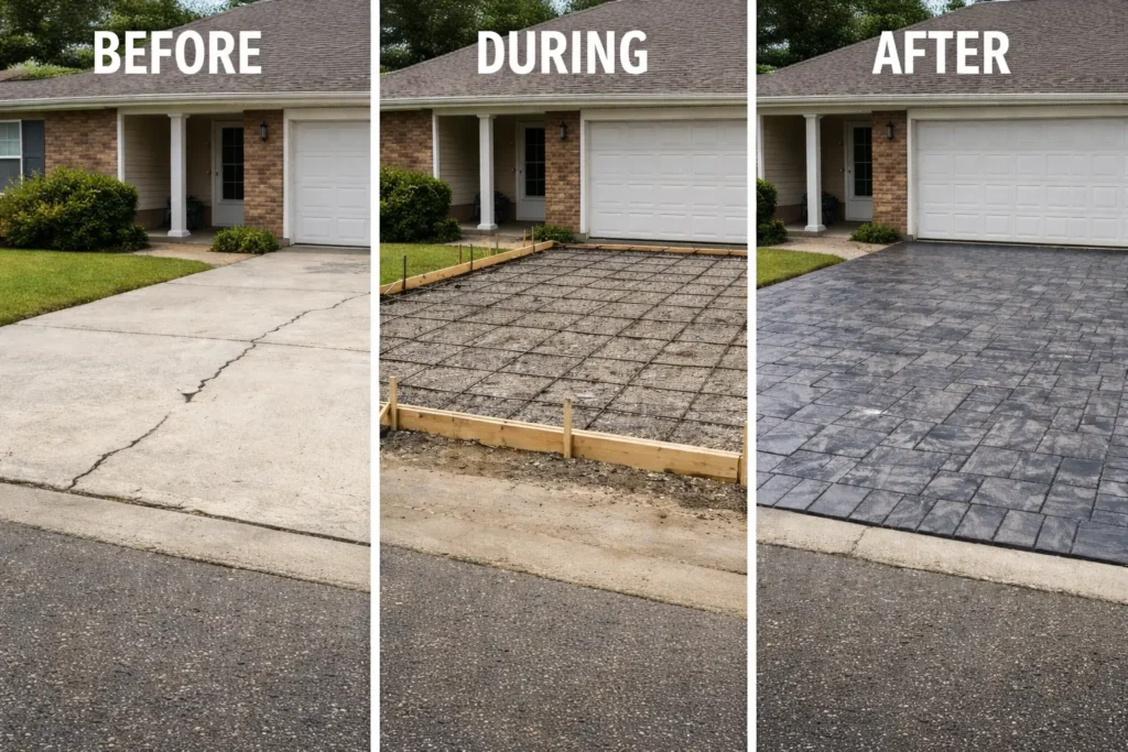 Stamped concrete driveway installation Edinburg TX